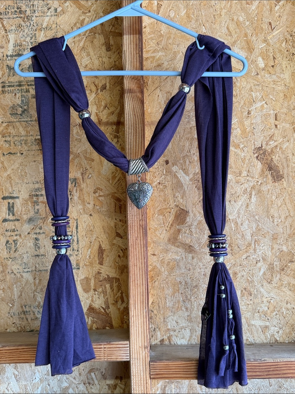 Purple Decorative Scarf Necklace with Heart Pendant